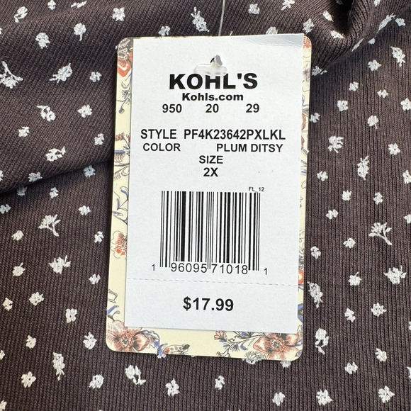 Pink Republic Ribbed Long Sleeve T-Shirt Junior's Plus Size 2X Plum Ditsy - Picture 7 of 8